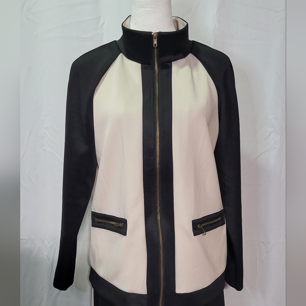 Monroe & Maine Women's Cream/Blk Colorblock Zip Up Tracksuit Athleisure Sz Large - Picture 5 of 12